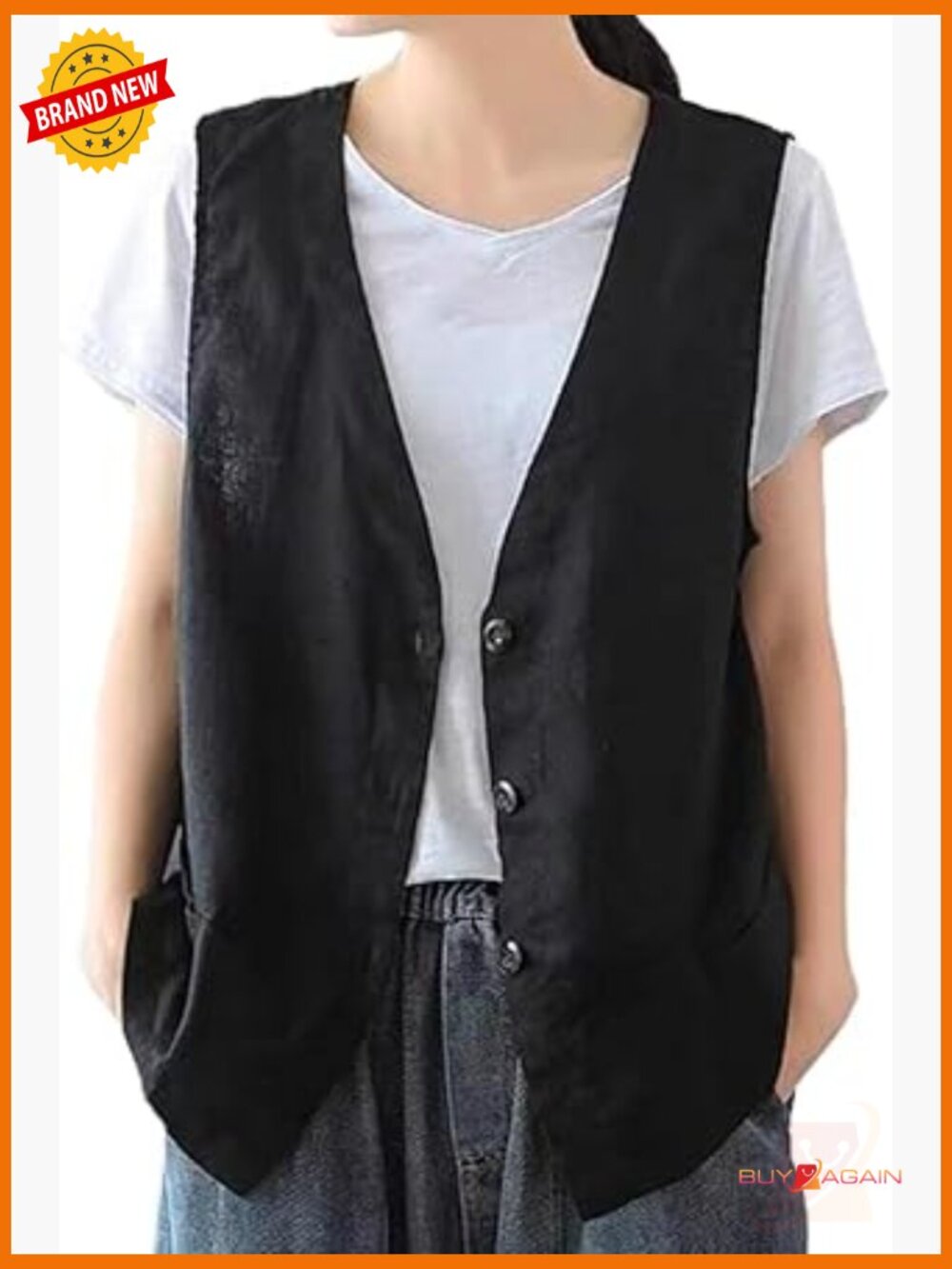 Womens Cotton Linen Vest Casual Sleeveless Blazer Waistcoat V-Neck
